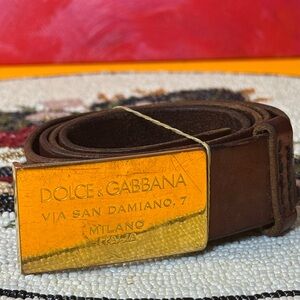 Dolce & Gabbana Brown Leather Belt with Gold Buckle
